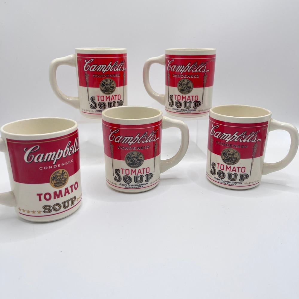 Vintage Campbells Tomato Soup Mug Set 5pc 125th Anniversary Ceramic Mugs